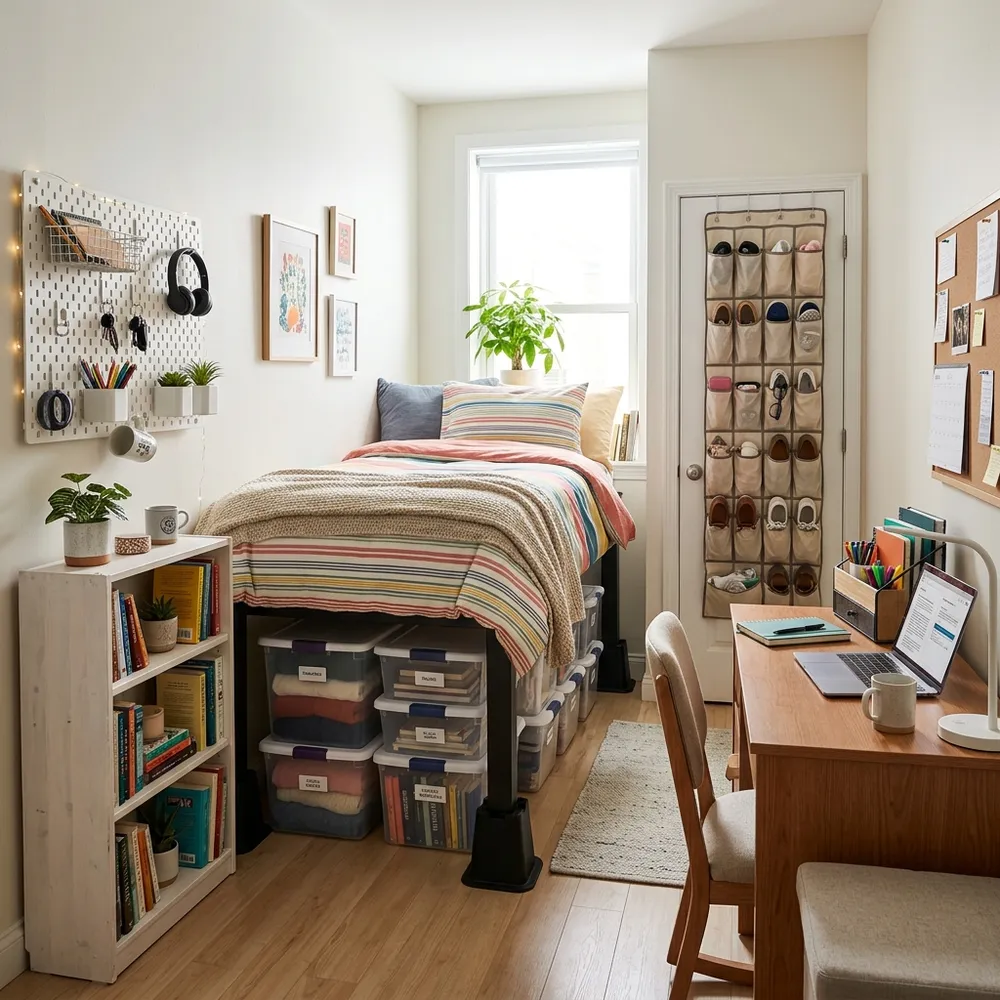 Detailed view of diy decor projects organized with upcycled vessel painting in a compact modern home.