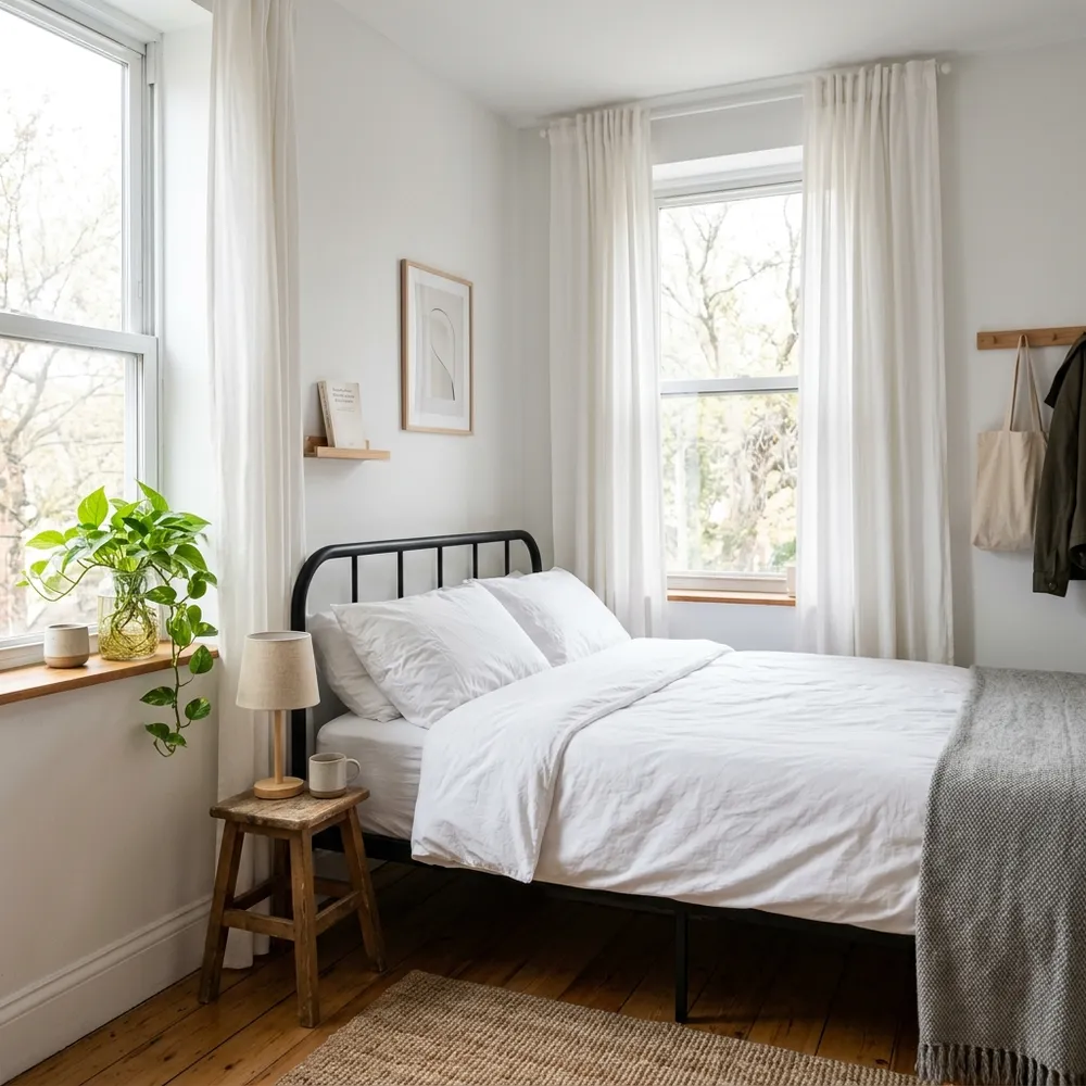 Detailed view of ikea hack built-in bookcase wall with built-in bookcase illusions in a compact modern home.