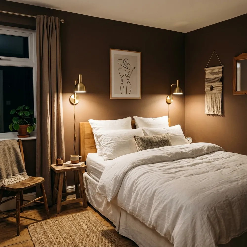 Mocha Brown Small Bedroom Ideas for a Calm Cozy Look featuring cozy design and layout