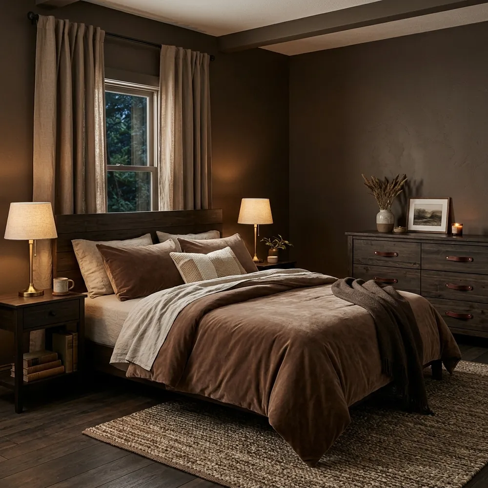 Mocha Brown Small Bedroom Ideas for a Calm Cozy Look space saving storage solutions
