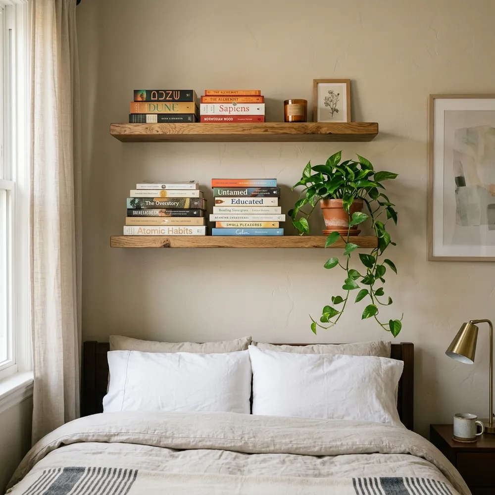 Small Bedroom Ideas with Floating Shelves That Save Space modern bedroom decor inspiration
